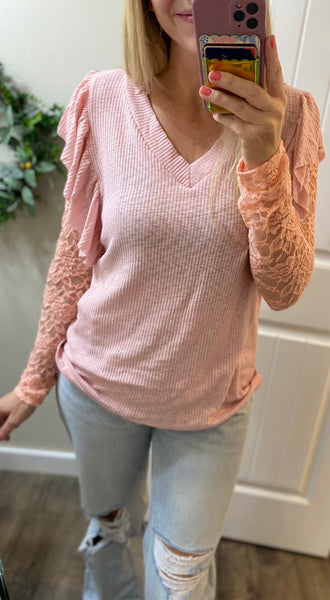 Pink Ruffle Lace Long Sleeve