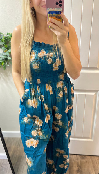 Teal Floral Jumpsuit