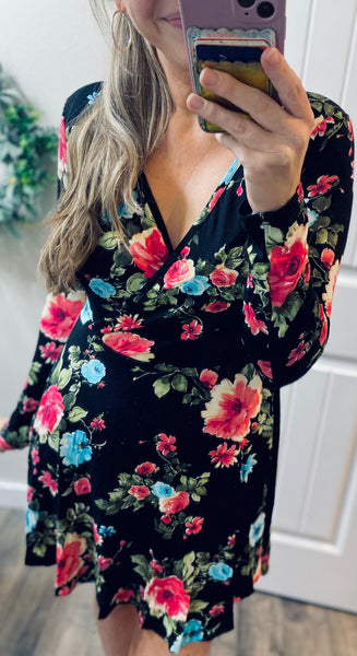 SALE! Black Floral Dress with Built in Shorts