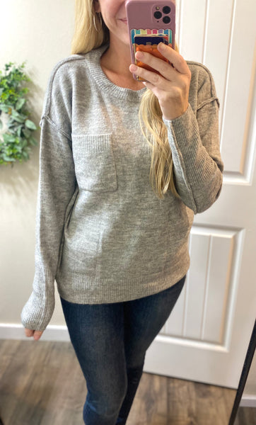 Grey Melange Hi-Low Round Neck Sweater