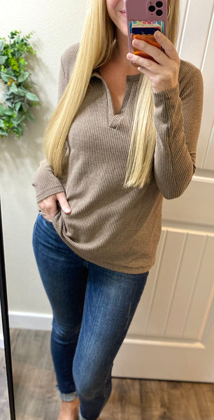 Melange Waffle V Long Sleeve