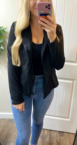 Black Drape Front Long Sleeve Blazer