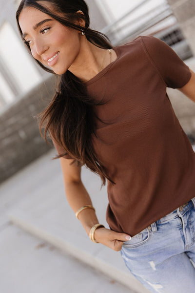Ampersand Ave. Ribbed Tee-Coffee