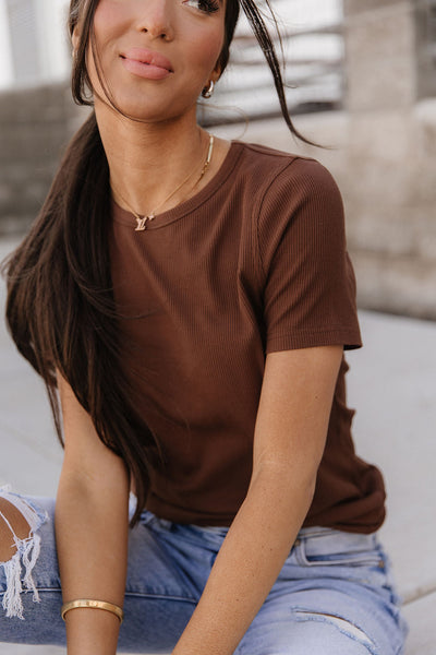 Ampersand Ave. Ribbed Tee-Coffee