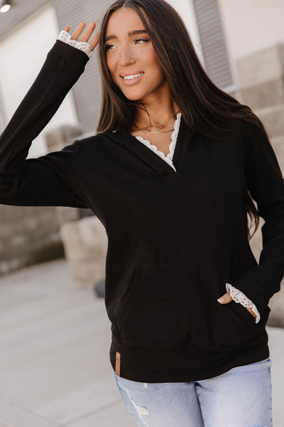 Ampersand Ave. Black V Lace Hoodie