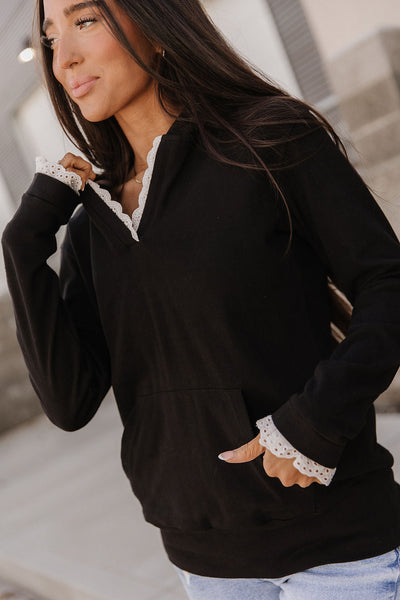 Ampersand Ave. Black V Lace Hoodie