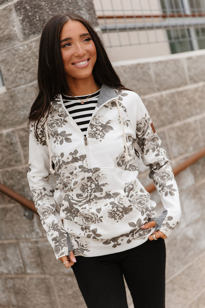 Ampersand Ave. Grey Floral HalfZip Sweatshirt