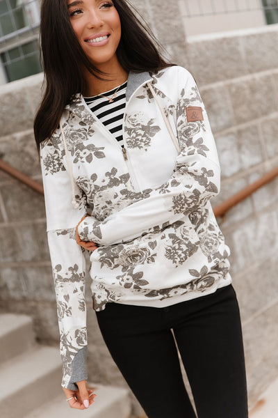 Ampersand Ave. Grey Floral HalfZip Sweatshirt