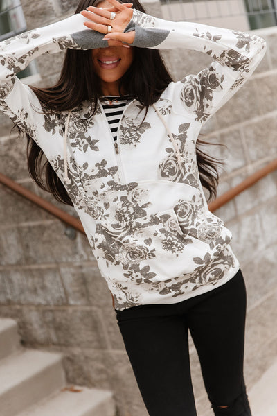 Ampersand Ave. Grey Floral HalfZip Sweatshirt