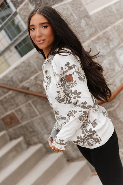 Ampersand Ave. Grey Floral HalfZip Sweatshirt