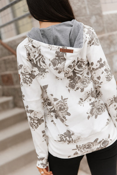 Ampersand Ave. Grey Floral HalfZip Sweatshirt