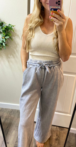 ACID WASH FLEECE PALAZZO SWEATPANTS