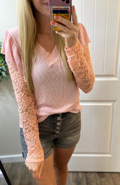 Pink Ruffle Lace Long Sleeve