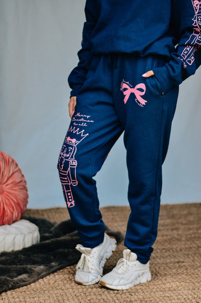 Nutcracker Bows Navy Joggers