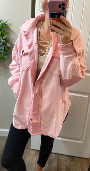 Pink Oversized Fleece Shacket