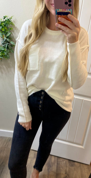 Ivory Melange Hi-Low Round Neck Sweater