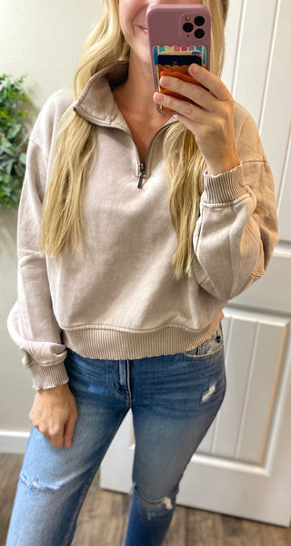 Ash Mocha 1/4 Zip Fleece Pullover