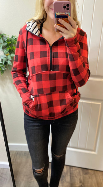 Cloud Red/Black Check Plaid 1/2 Zip Hoodie