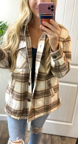 Fur Lined Brown Plaid Shacket