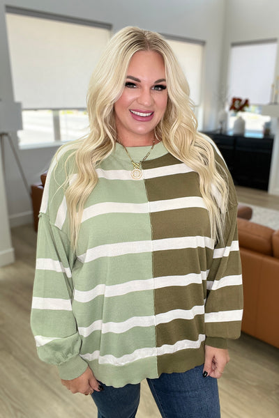Olive Color Block Striped Sweater