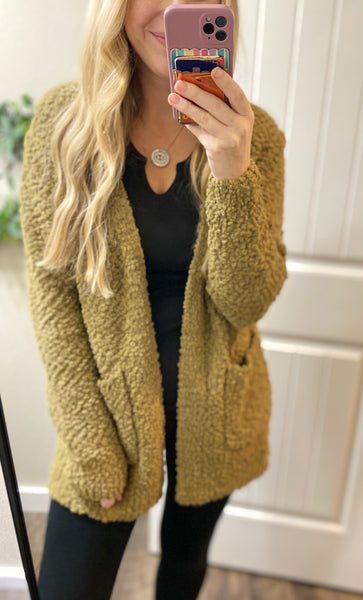 Olive Khaki Popcorn Cardigan