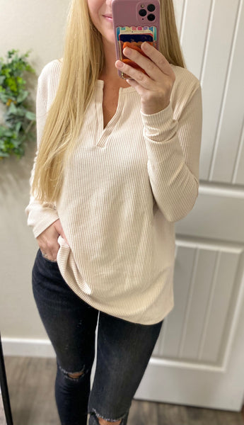 Melange Waffle V Long Sleeve