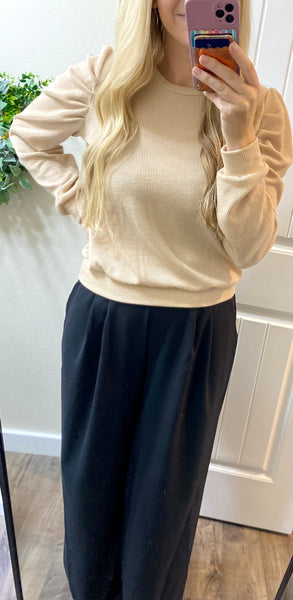 Elastic Pleated Wide Leg Pants