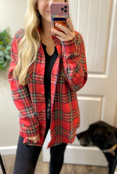 Red Christmas Plaid Button Up