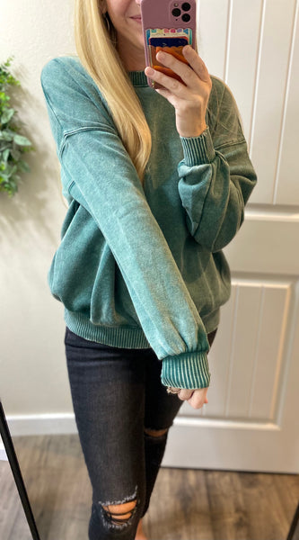 Acid Wash Ribbed Fleece Pullover