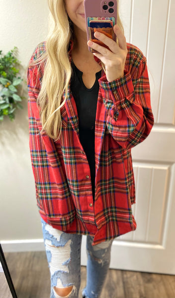 Red Christmas Plaid Button Up