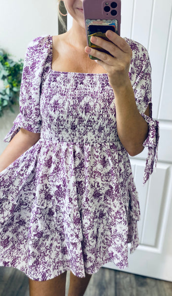 Purple Floral Ruffle Dress