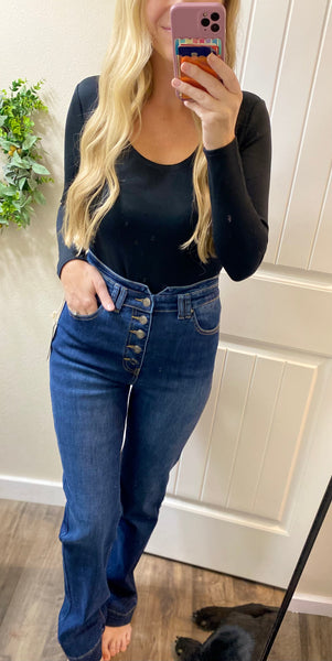 G & L Buttonfly Darkwash Flare Denim