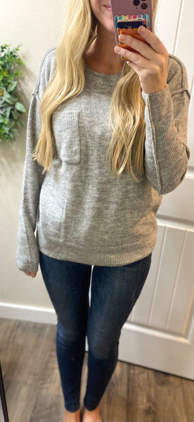 Grey Melange Hi-Low Round Neck Sweater