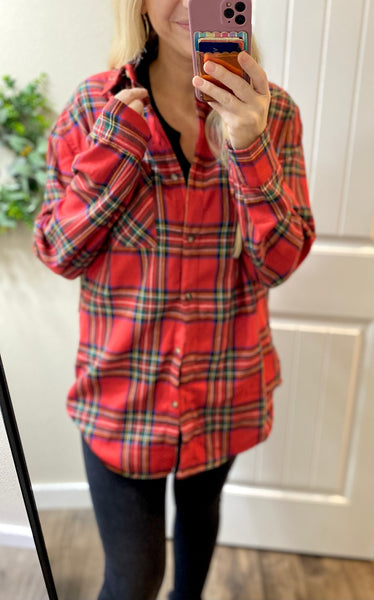 Red Christmas Plaid Button Up