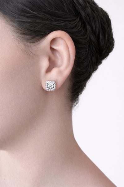 Olivia Emerald Halo Earrings in Crystal Clear