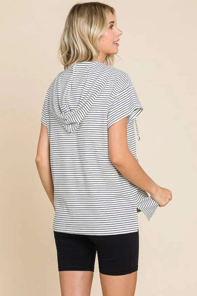 Striped Hooded Short Sleeve Top