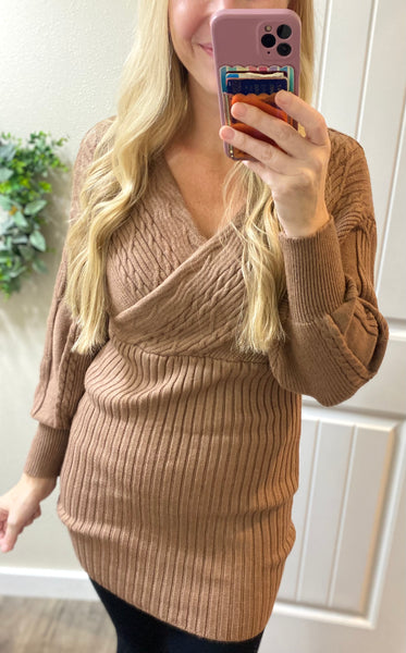 Brown Cableknit Sweater Tunic