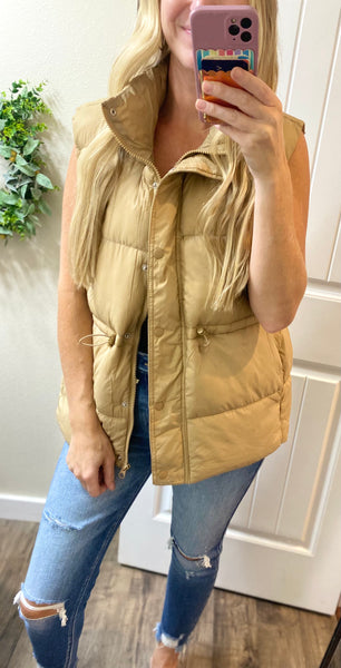 Beige Zip Up Puffer Vest