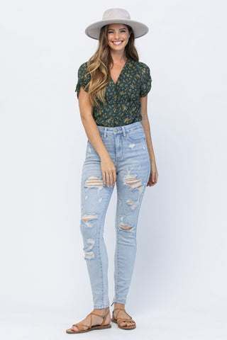 Judy Blue Lightwash Tummy Control Distressed Denim