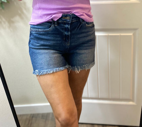 Dark-wash Frayed Hem Shorts
