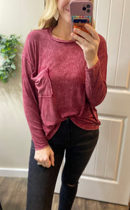 Ribbed Pocket Dolman Sleeve Top