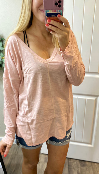 Blush Exposed Seam V-neck Long Sleeve