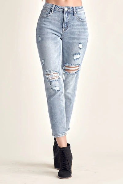 Risen Distressed Crop Lightwash Denim