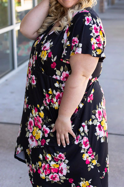 Black Floral Hi-Low Dress