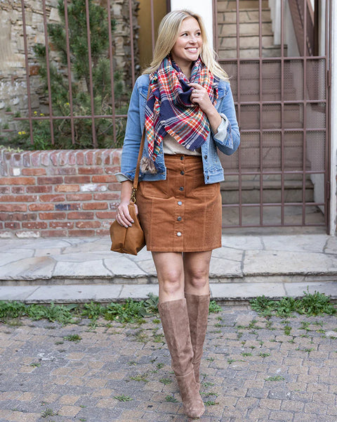 Camel Button Up Corduroy Skirt