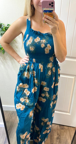 Teal Floral Jumpsuit