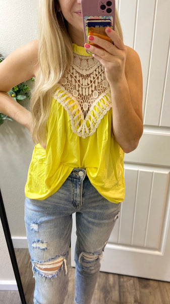 Yellow Crochet Neck Tank