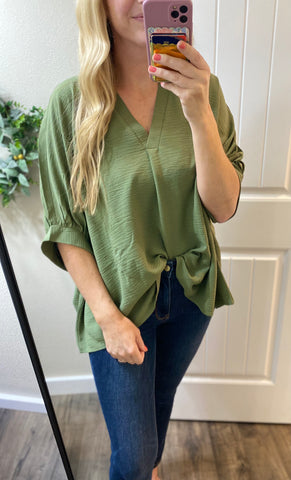 Woven Puff 1/2 Sleeve Blouse