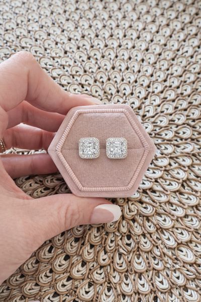 Olivia Emerald Halo Earrings in Crystal Clear
