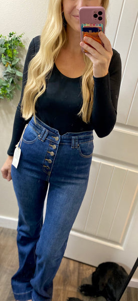 G & L Buttonfly Darkwash Flare Denim